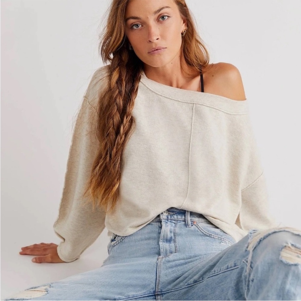 NWT Free People Jamie One Shoulder Sweater in Oatmeal Heather